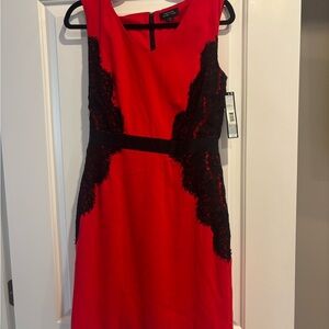 Tahari ASL Red Dress with Black Lace Accents never worn tags on it